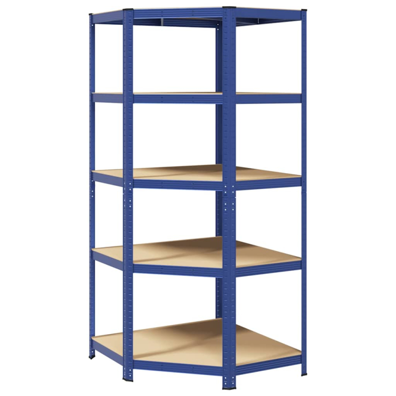 Eckregal mit 5 Böden Blau Stahl & Holzwerkstoff