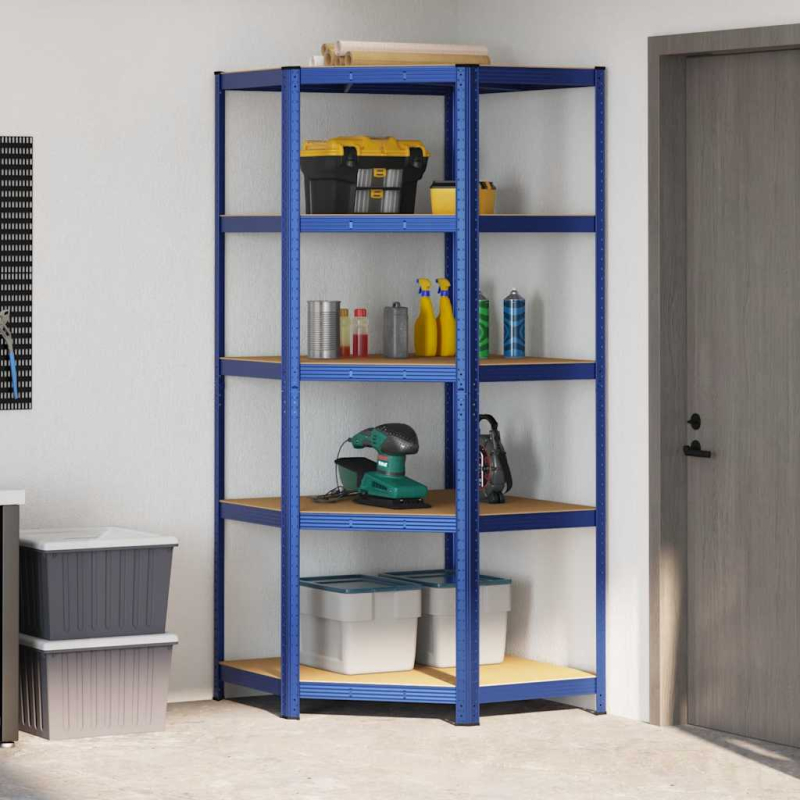 Eckregal mit 5 Böden Blau Stahl & Holzwerkstoff