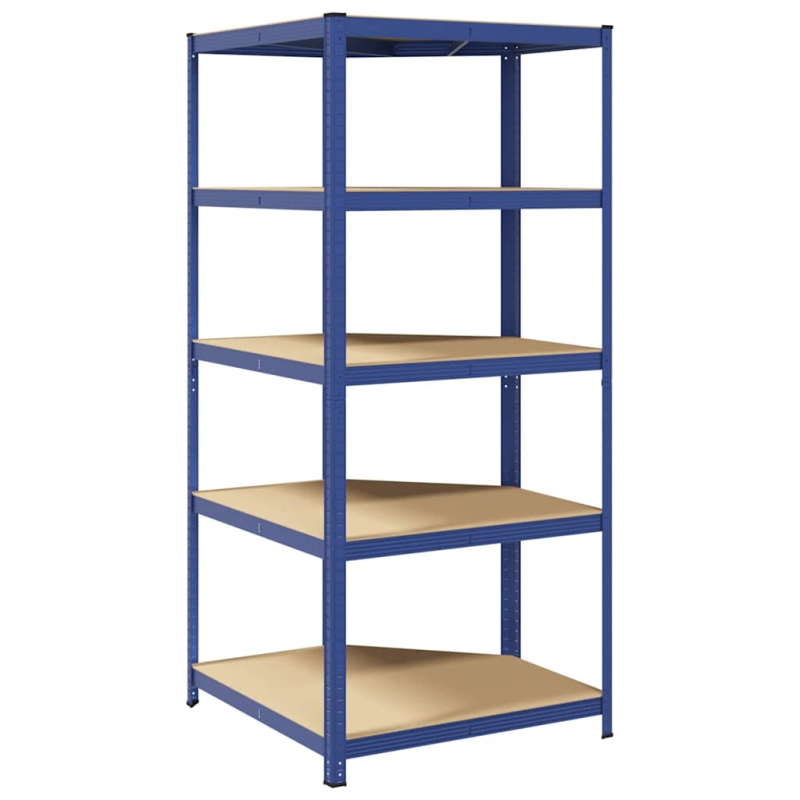 Eckregal mit 5 Böden Blau Stahl & Holzwerkstoff