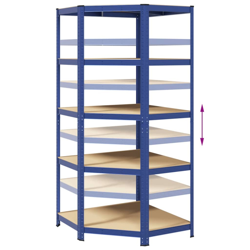 Eckregal mit 5 Böden Blau Stahl & Holzwerkstoff