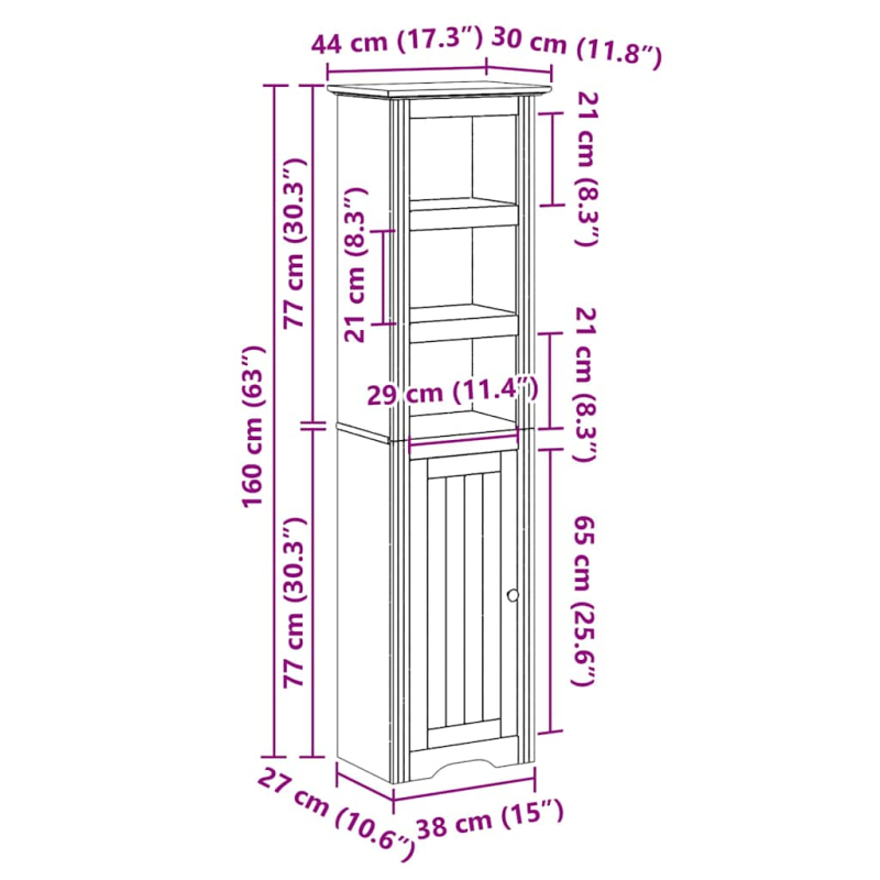 Badschrank BODO Weiß 44x30x160 cm