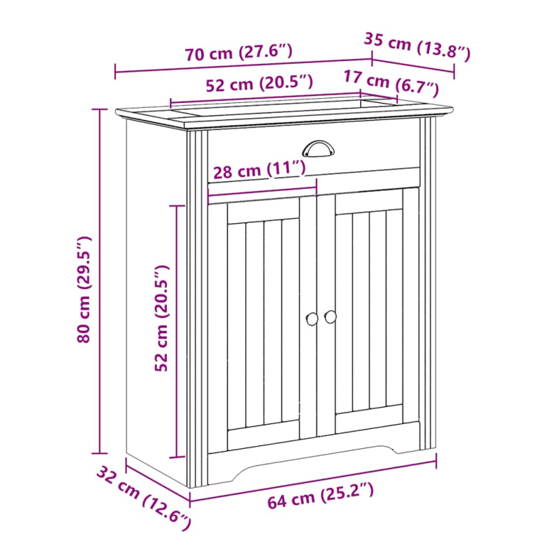 Waschbeckenunterschrank BODO Weiß und Braun 70x35x80 cm