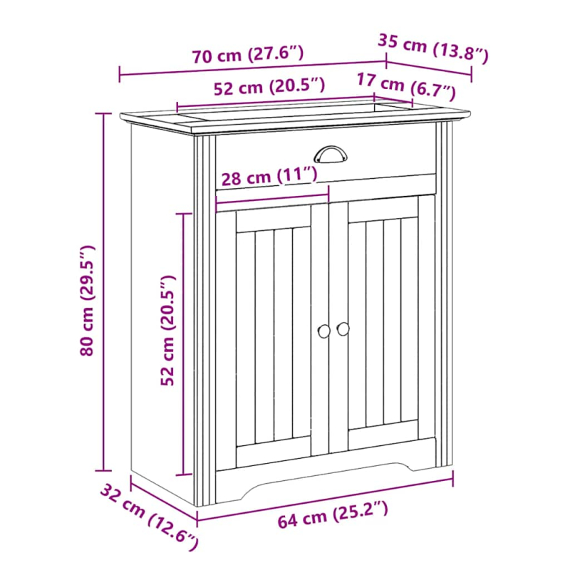 Waschbeckenunterschrank BODO Grau 70x35x80 cm