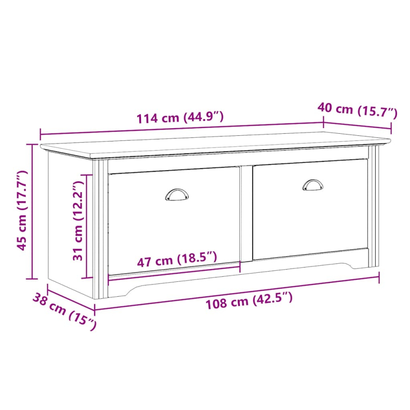 Flurbank BODO Weiß und Braun 114x40x45 cm