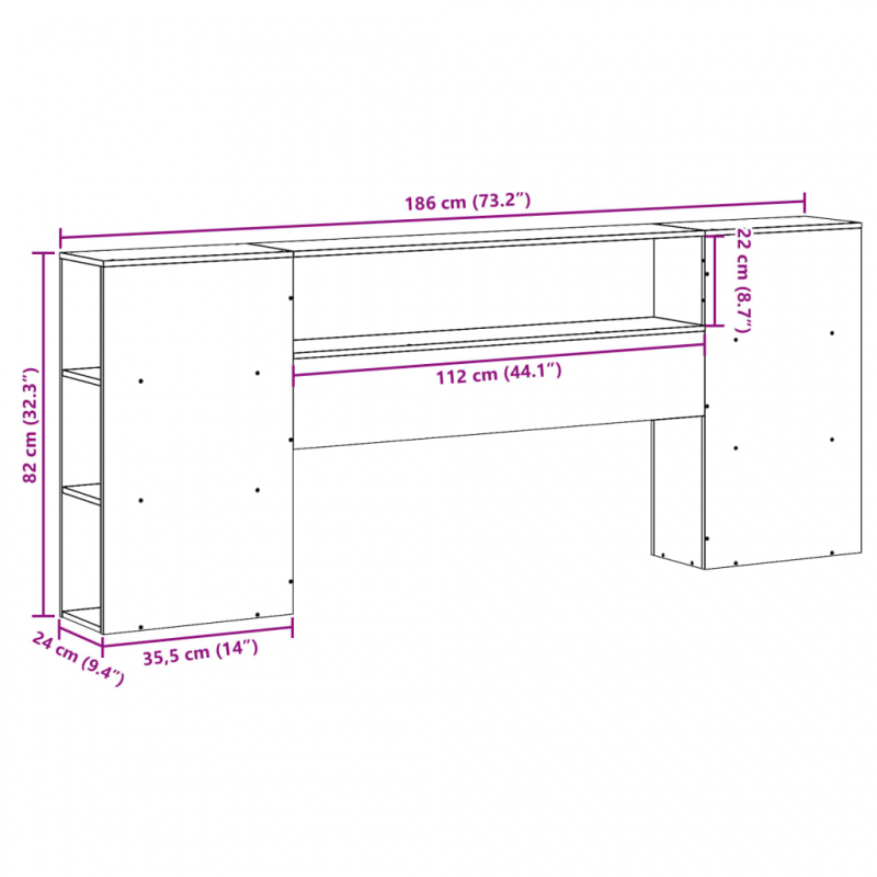 Kopfteil mit Stauraum 180 cm Massivholz Kiefer