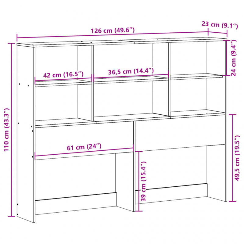 Kopfteil mit Stauraum 120 cm Massivholz Kiefer