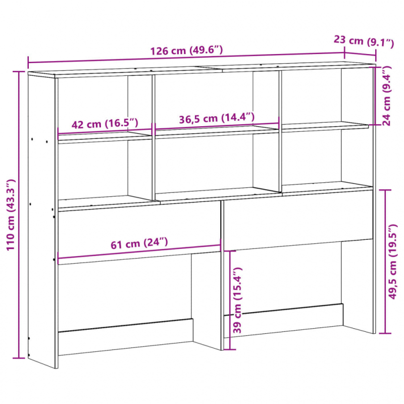 Kopfteil mit Stauraum Wachsbraun 120 cm Massivholz Kiefer