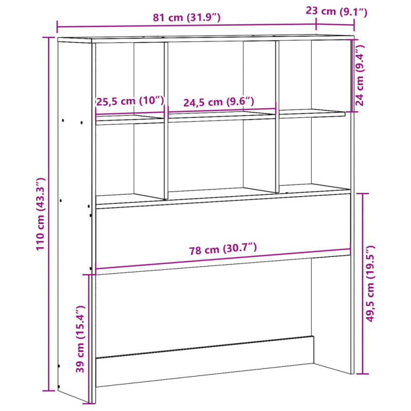 Kopfteil mit Stauraum Wachsbraun 75 cm Massivholz Kiefer