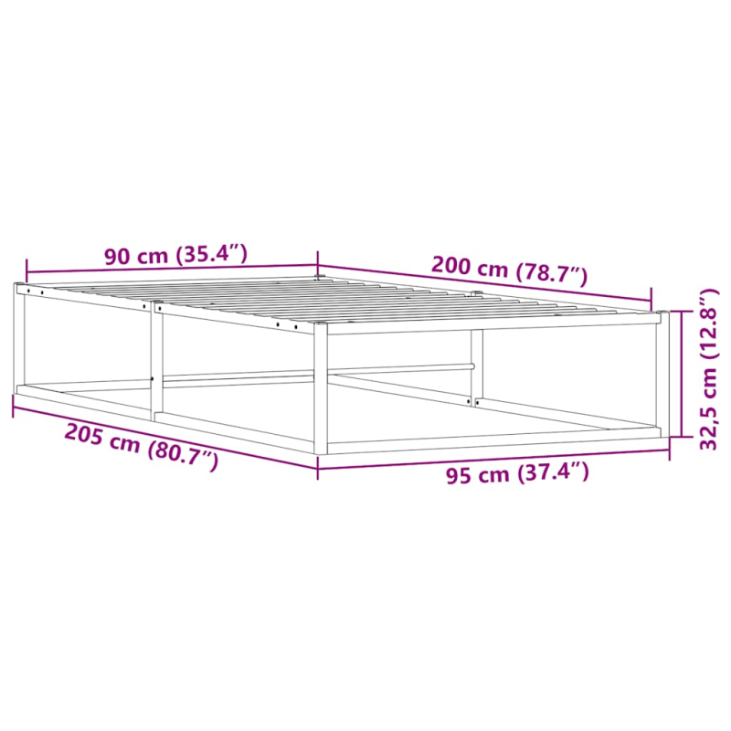 Bettgestell ohne Matratze Weiß 90x200 cm Metall