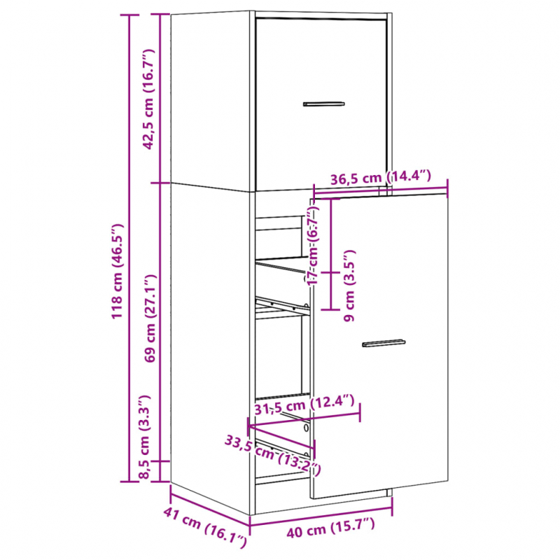 Apothekerschrank Schwarz 40x41x118 cm Holzwerkstoff