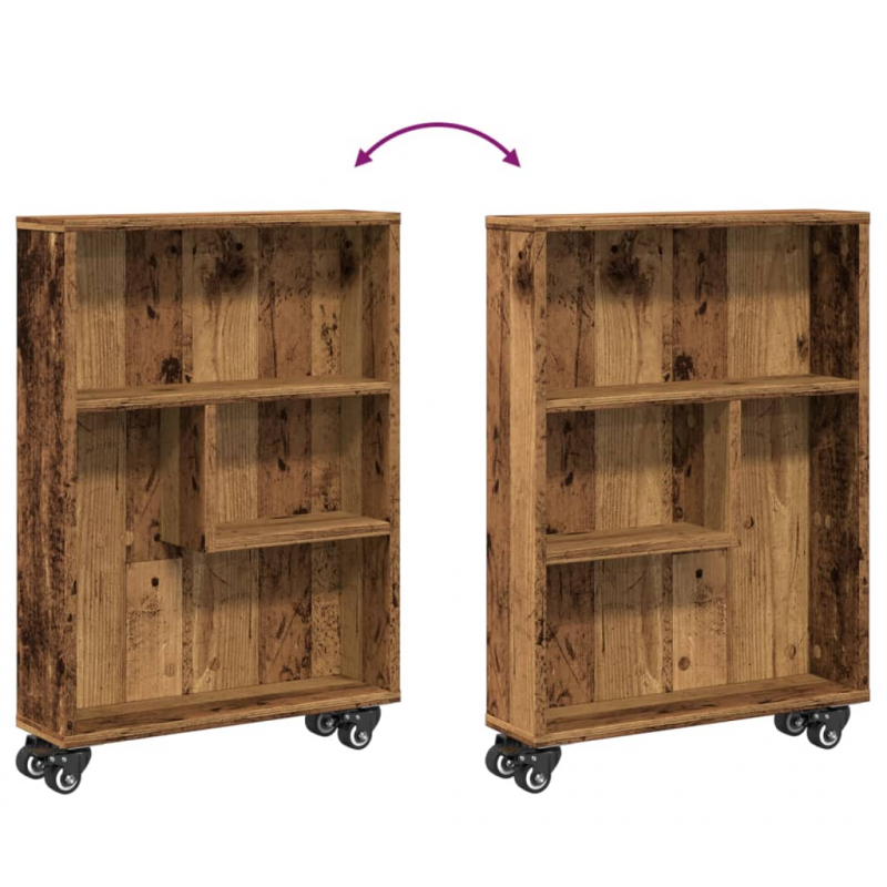 Aufbewahrungswagen Schmal Altholz-Optik 48x13x68 Holzwerkstoff