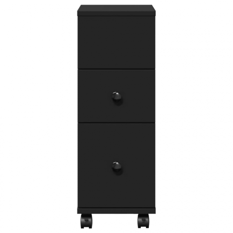 Badschrank Schmal mit Rollen Schwarz Holzwerkstoff