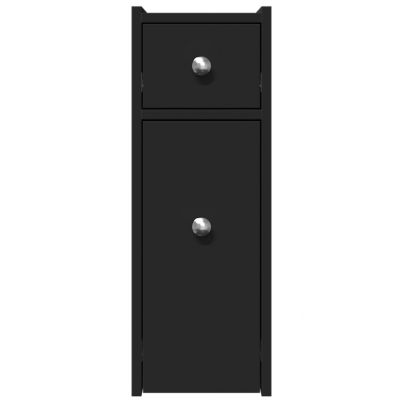 Badschrank Schmal mit Rollen Schwarz Holzwerkstoff