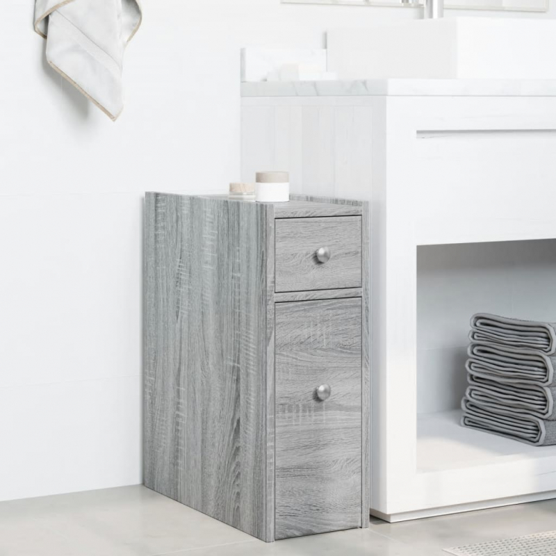 Badschrank Schmal mit Rollen Grau Sonoma Holzwerkstoff