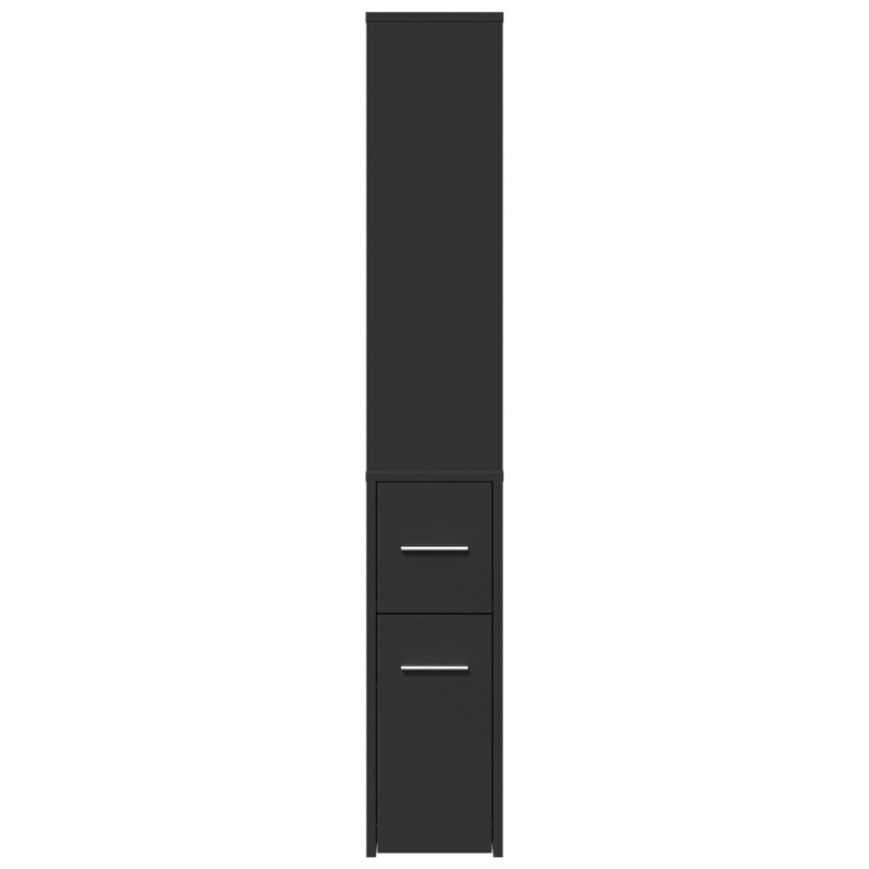Badschrank Schmal mit Rollen Schwarz Holzwerkstoff