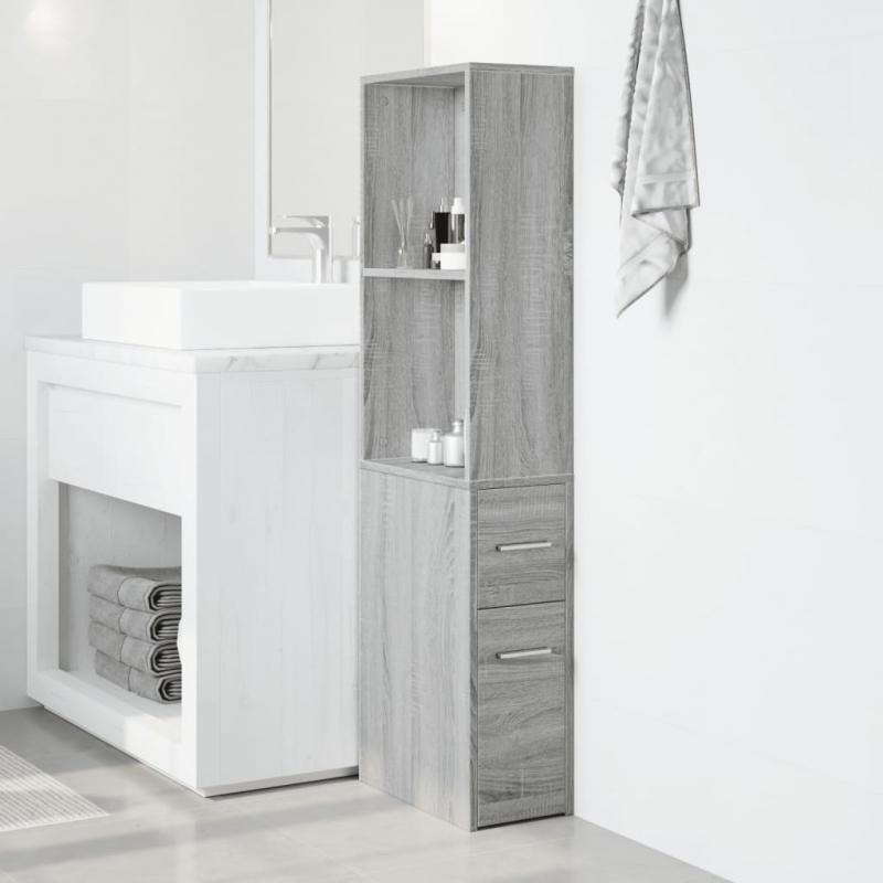 Badschrank Schmal mit Rollen Grau Sonoma Holzwerkstoff