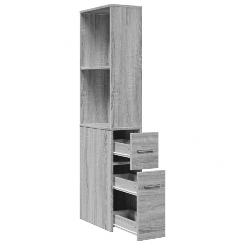 Badschrank Schmal mit Rollen Grau Sonoma Holzwerkstoff