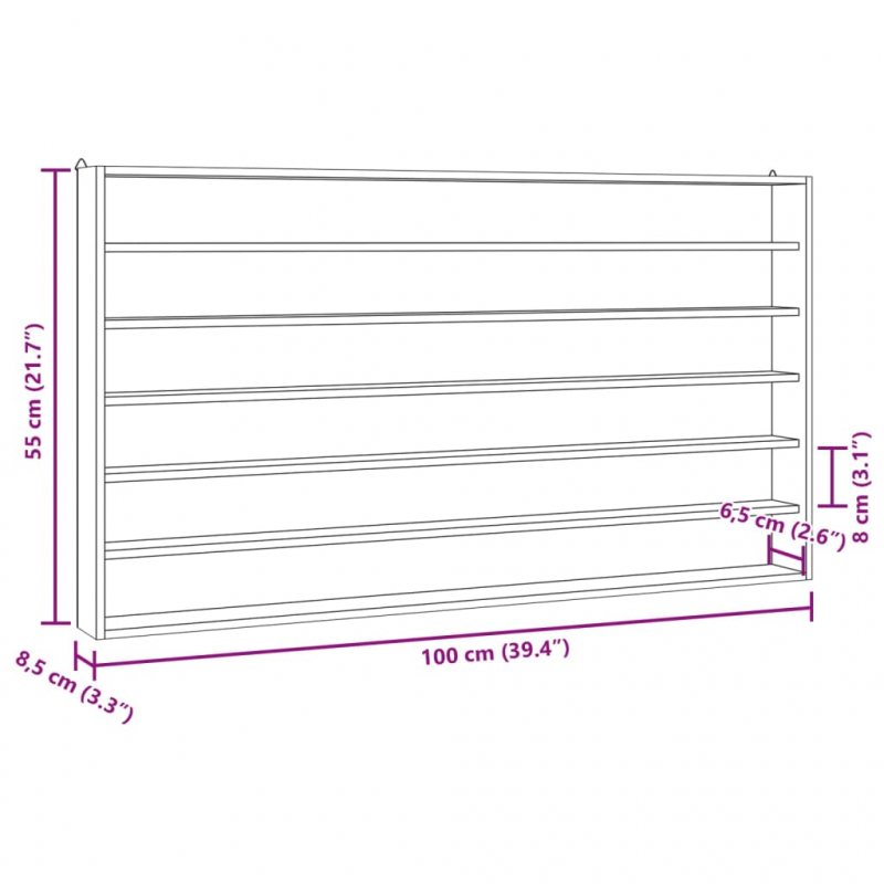 Hängevitrine mit 6 Fächern 100x8,5x55 cm