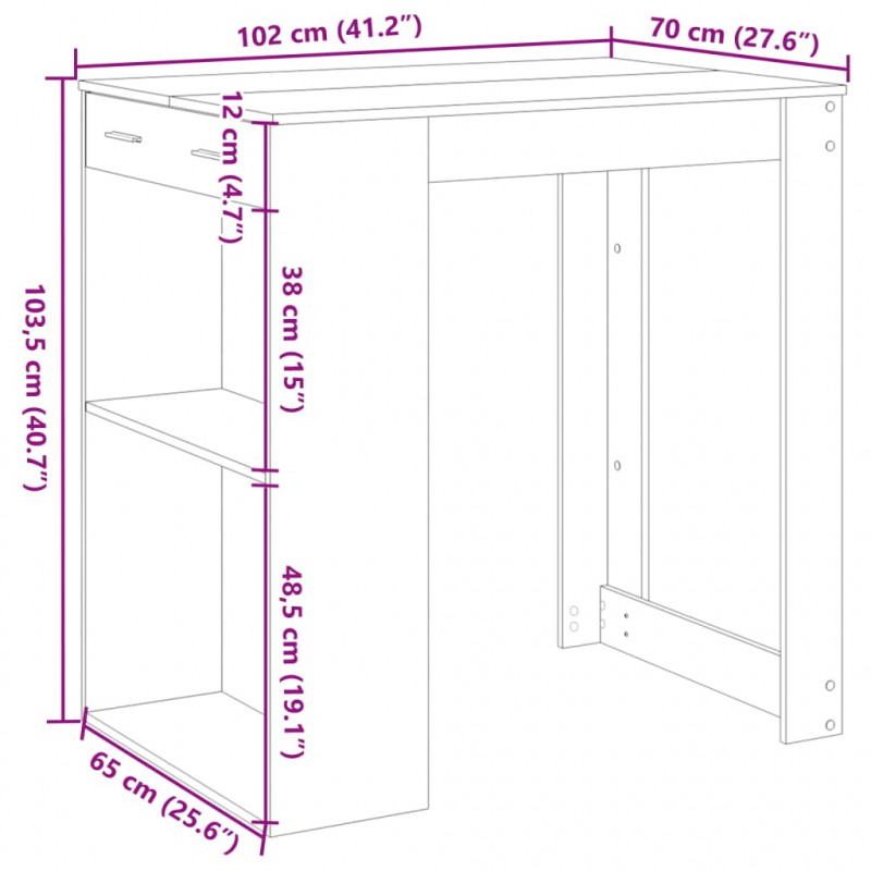 Bartisch Grau Sonoma 102x70x103,5 cm Holzwerkstoff