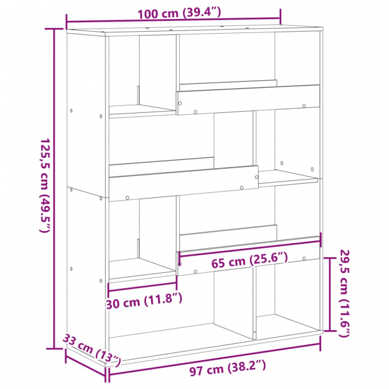 Bücherregal Grau Sonoma 100x33x125,5 cm Holzwerkstoff