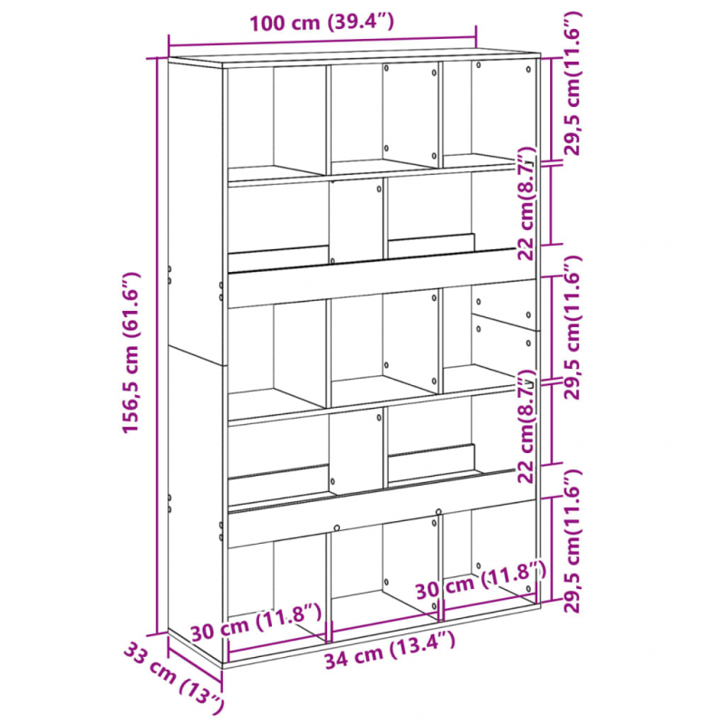 Bücherregal Braun Eichen-Optik 100x33x156,5 cm Holzwerkstoff