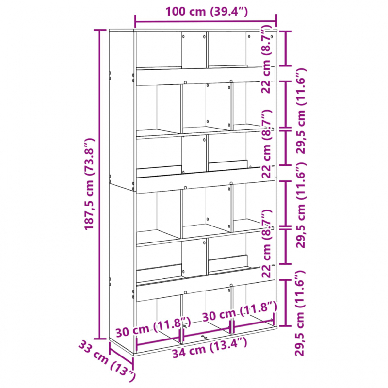 Bücherregal Altholz-Optik 100x33x187,5 cm Holzwerkstoff