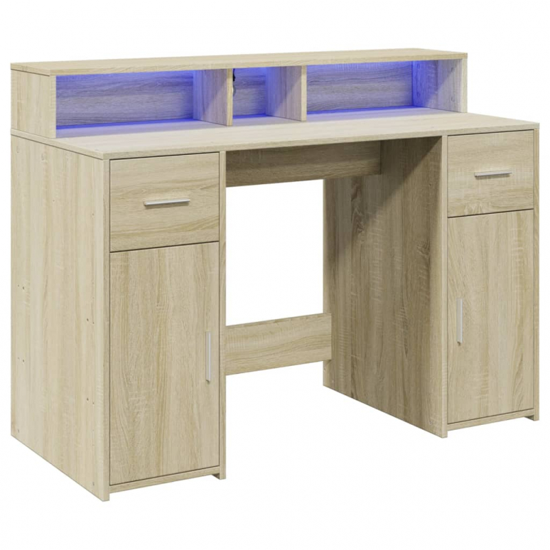 LED-Schreibtisch Sonoma-Eiche 120x55x91 cm Holzwerkstoff