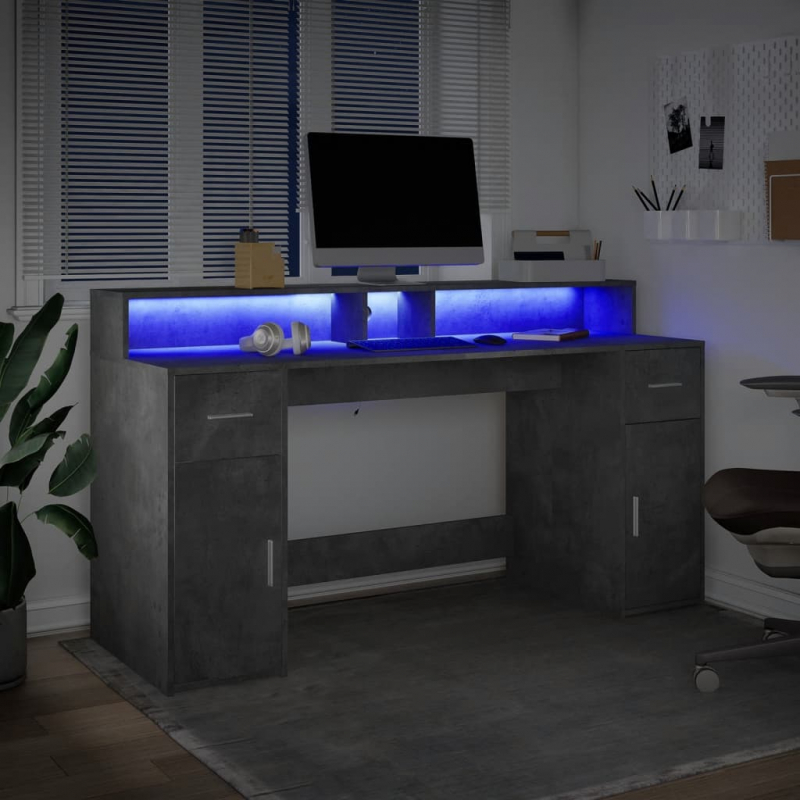 LED-Schreibtisch Betongrau 160x55x91 cm Holzwerkstoff