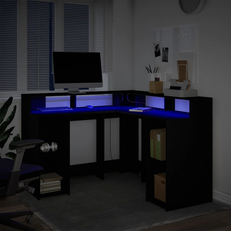 LED-Schreibtisch Schwarz 130x130x91 cm Holzwerkstoff