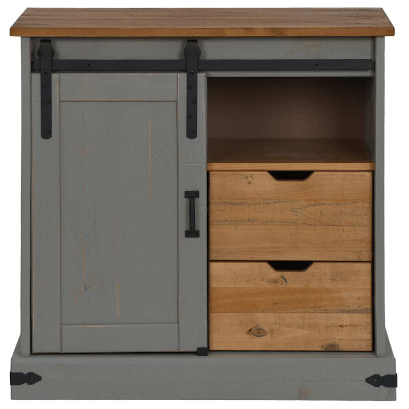 Sideboard HALDEN mit Schiebetür Grau 80x40x80 cm Massivholz