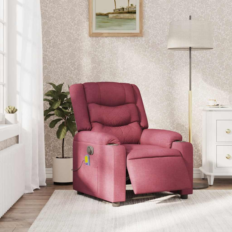 Massagesessel Elektrisch Weinrot Stoff