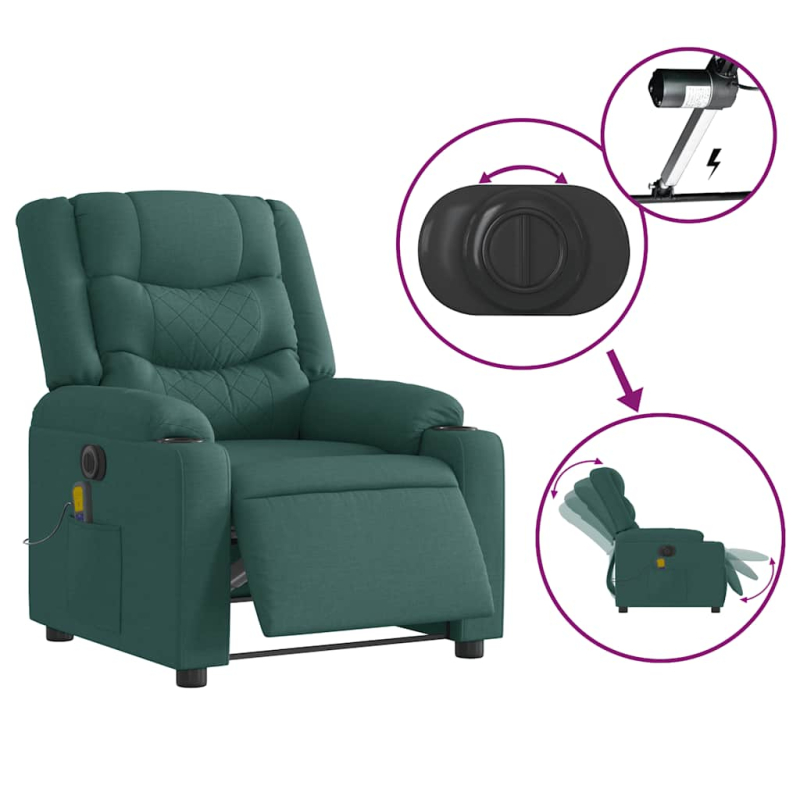 Massagesessel Elektrisch Dunkelgrün Stoff