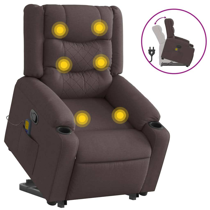 Massagesessel mit Aufstehhilfe Dunkelbraun Stoff