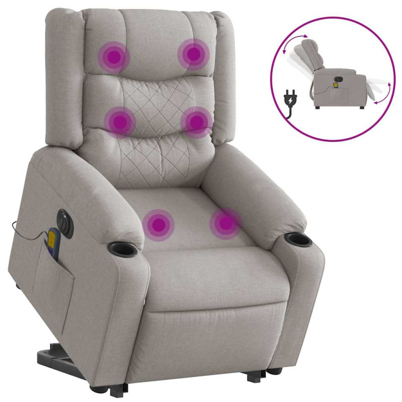 Massagesessel mit Aufstehhilfe Elektrisch Wolkengrau Stoff