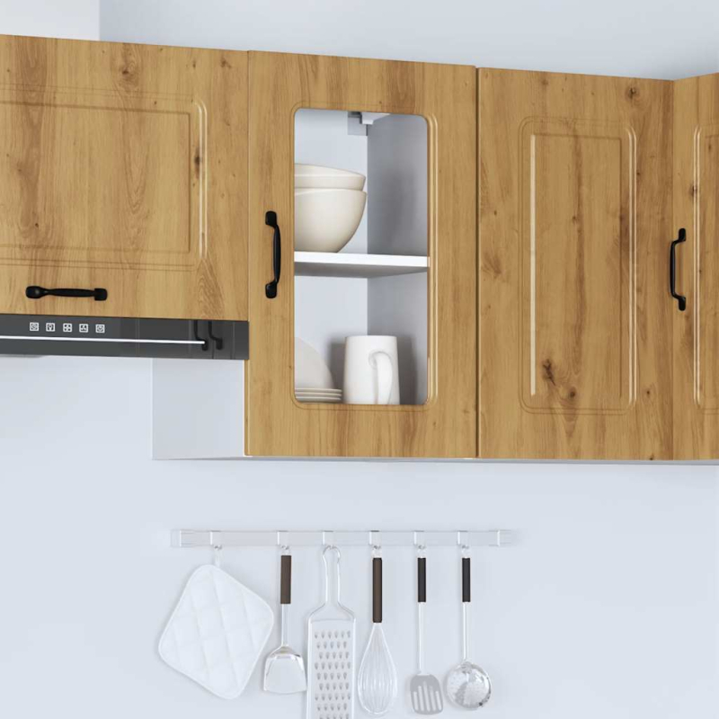 Küchen-Hängeschrank mit Glastür Kalmar Artisan-Eiche Holzwerkstoff