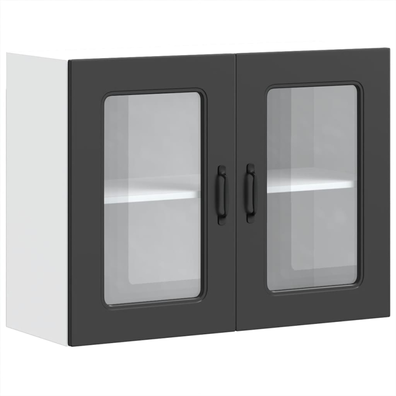 Küchen-Hängeschrank mit Glastür Kalmar Schwarz Holzwerkstoff