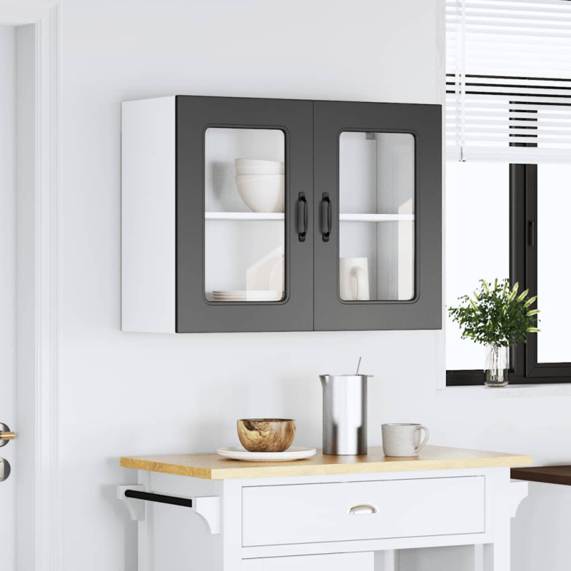 Küchen-Hängeschrank mit Glastür Kalmar Schwarz Holzwerkstoff