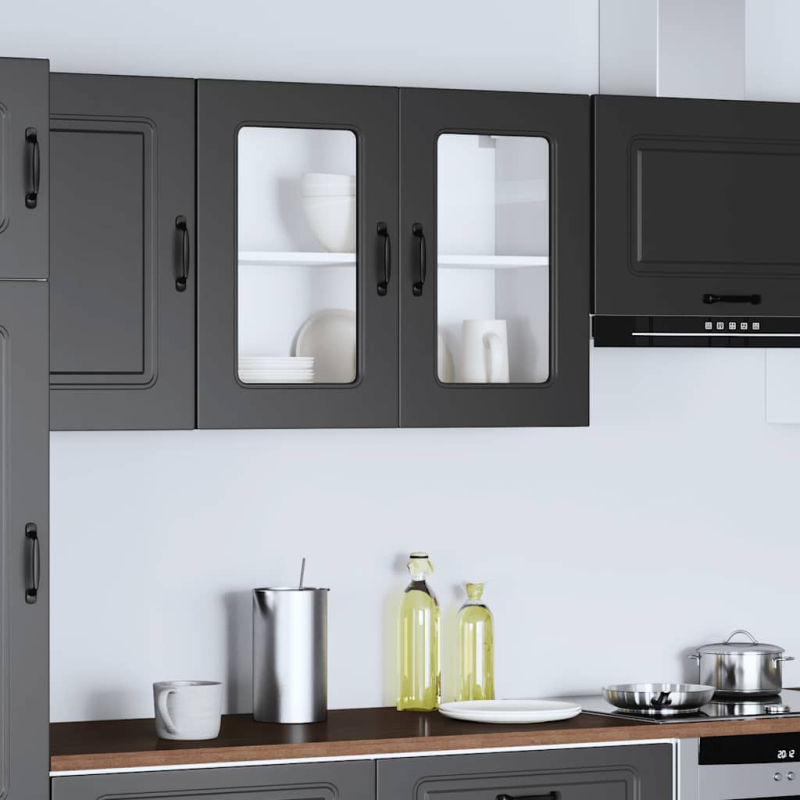 Küchen-Hängeschrank mit Glastür Kalmar Schwarz Holzwerkstoff