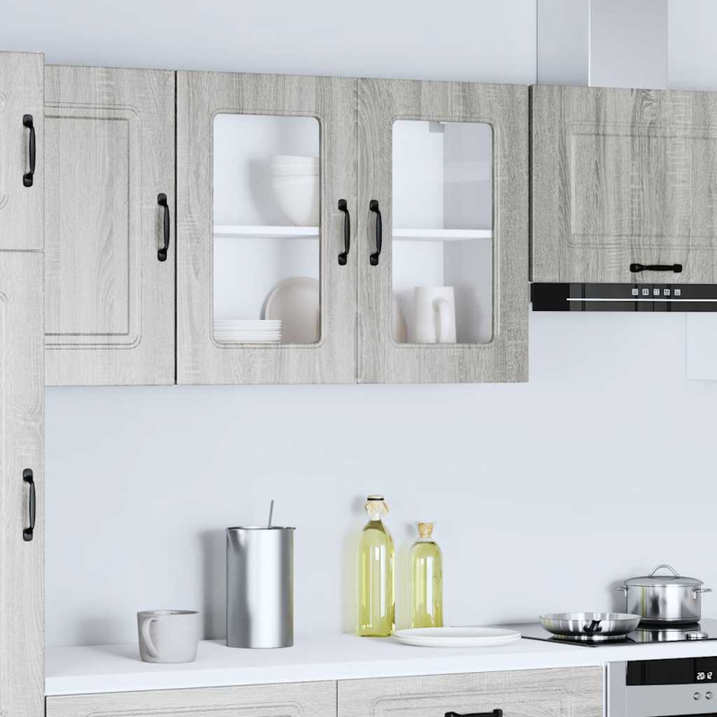 Küchen-Hängeschrank mit Glastür Kalmar Grau Sonoma Holzwerkstoff