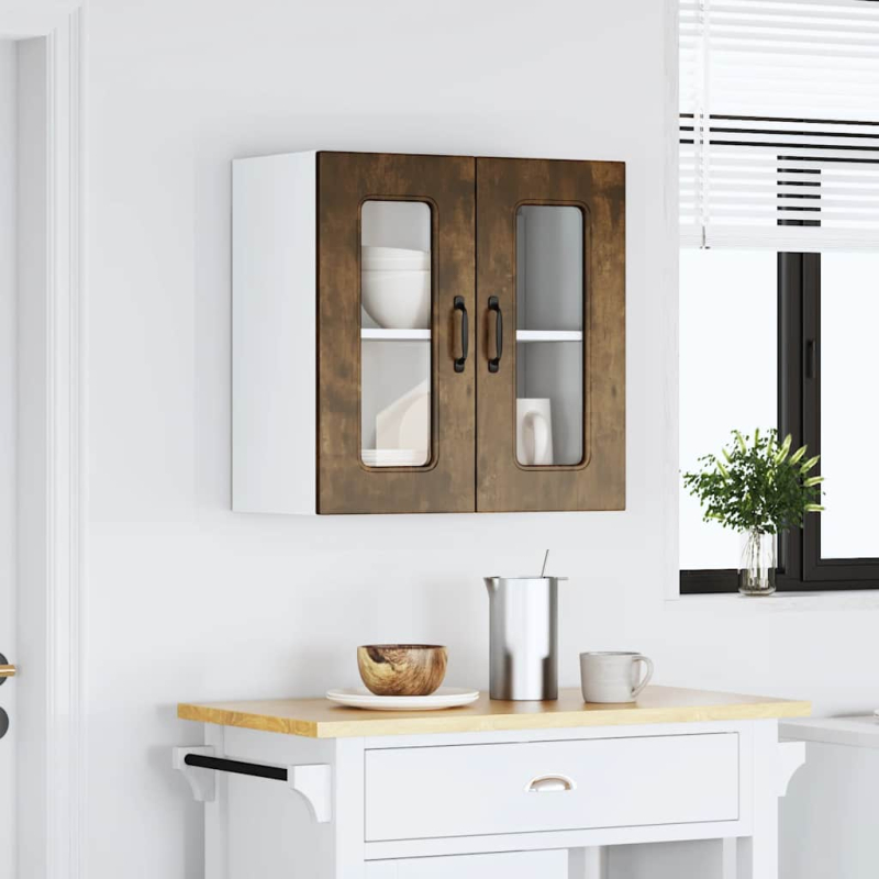 Küchen-Hängeschrank mit Glastür Kalmar Räuchereiche Holzwerkstoff
