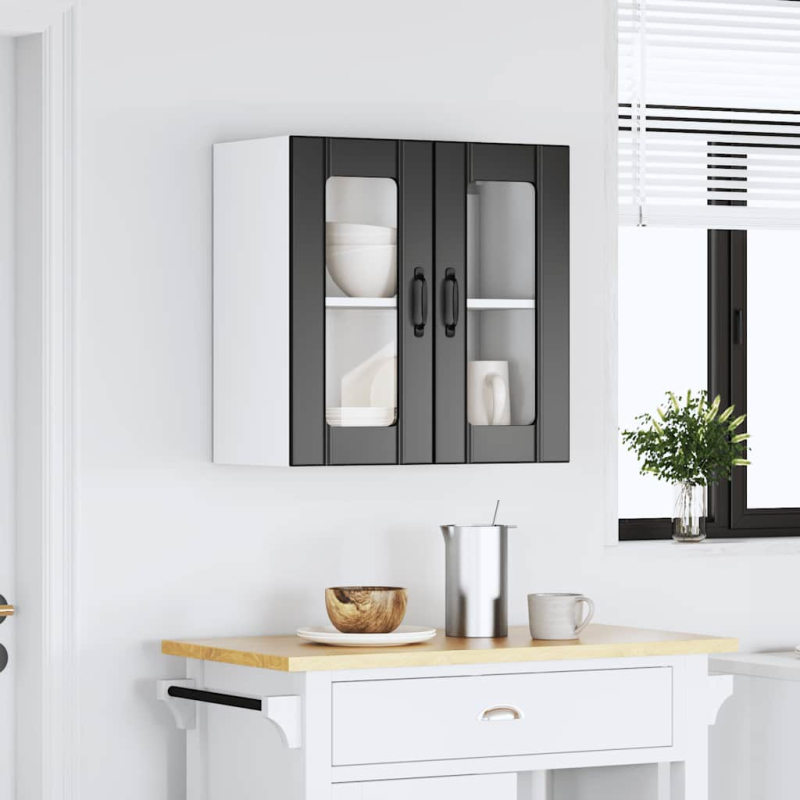 Küchen-Hängeschrank mit Glastür Lucca Schwarz Holzwerkstoff