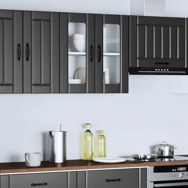 Küchen-Hängeschrank mit Glastür Lucca Schwarz Holzwerkstoff