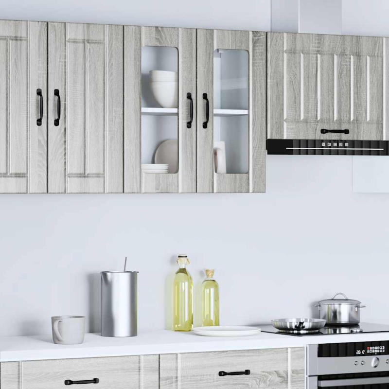 Küchen-Hängeschrank mit Glastür Lucca Grau Sonoma Holzwerkstoff