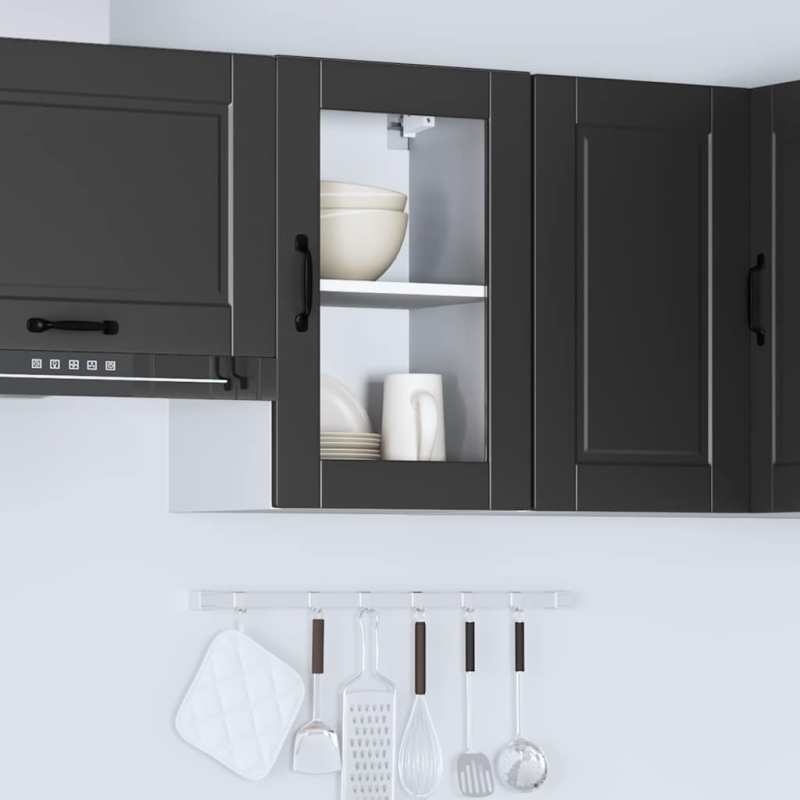 Küchen-Hängeschrank mit Glastür Porto Schwarz