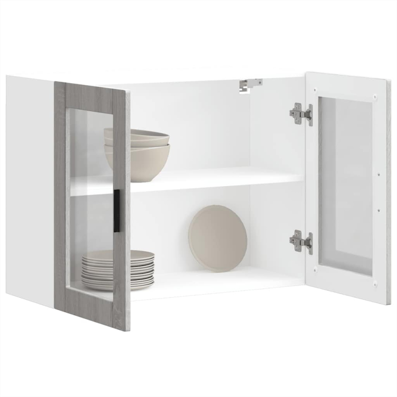 Küchen-Hängeschrank mit Glastür Porto Grau Sonoma
