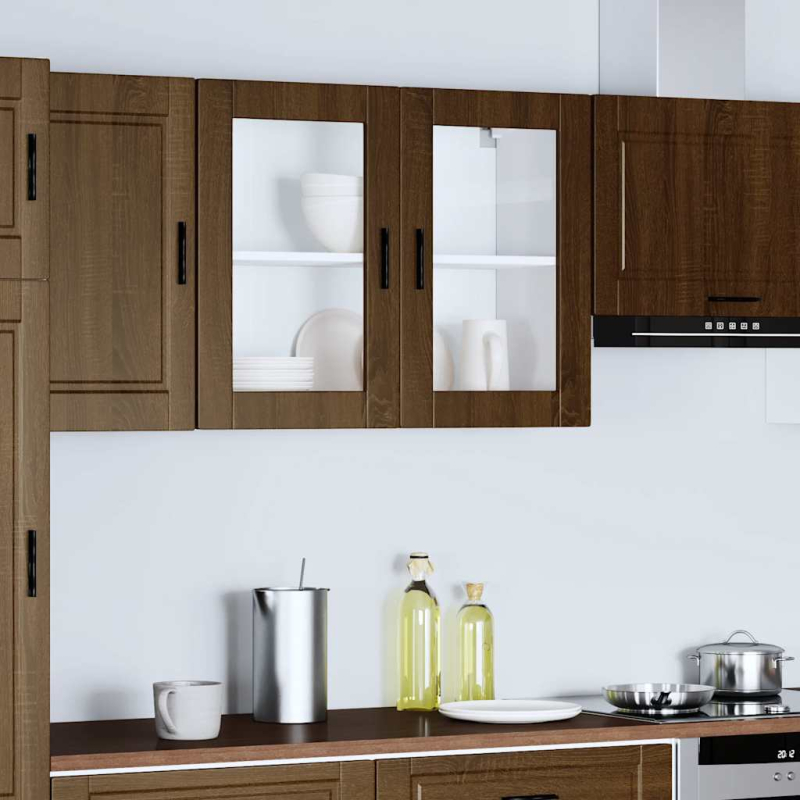 Küchen-Hängeschrank mit Glastür Porto Braun Eichen-Optik