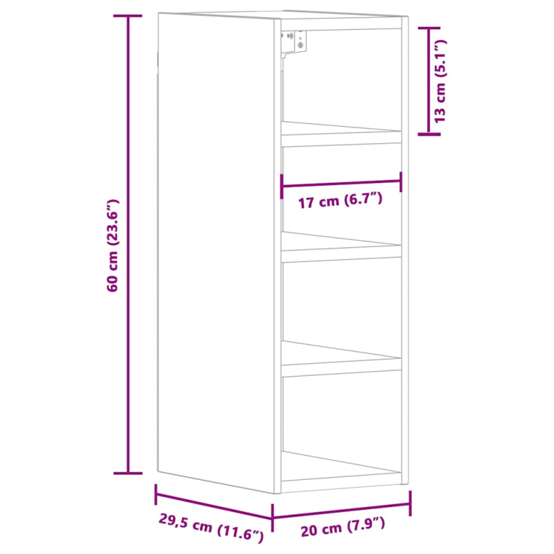 Hängeschrank Betongrau 20x29,5x60 cm Holzwerkstoff