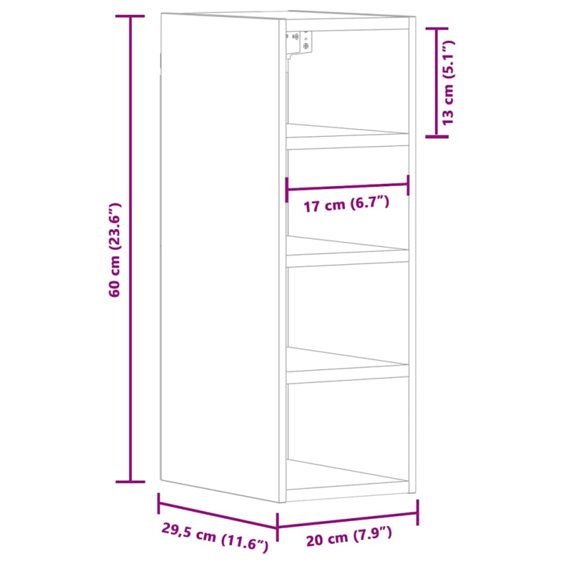 Hängeschrank Grau Sonoma 20x29,5x60 cm Holzwerkstoff