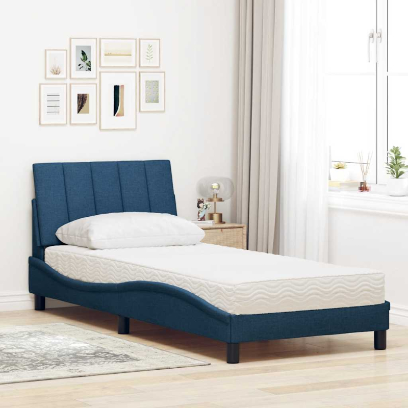 Bett mit Matratze Blau 90x190 cm Stoff