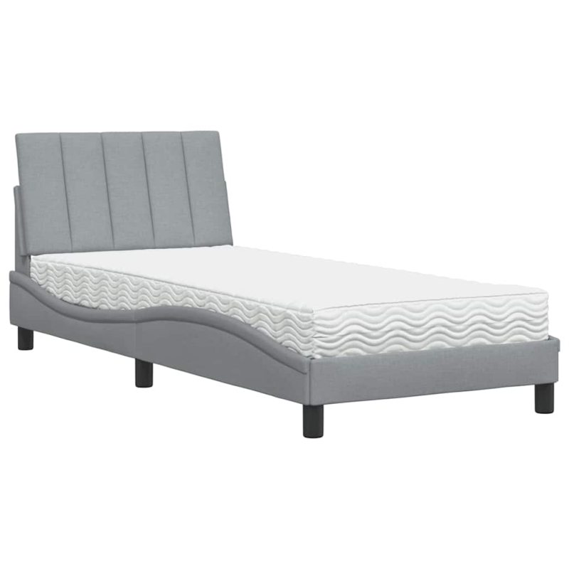 Bett mit Matratze Hellgrau 90x200 cm Stoff